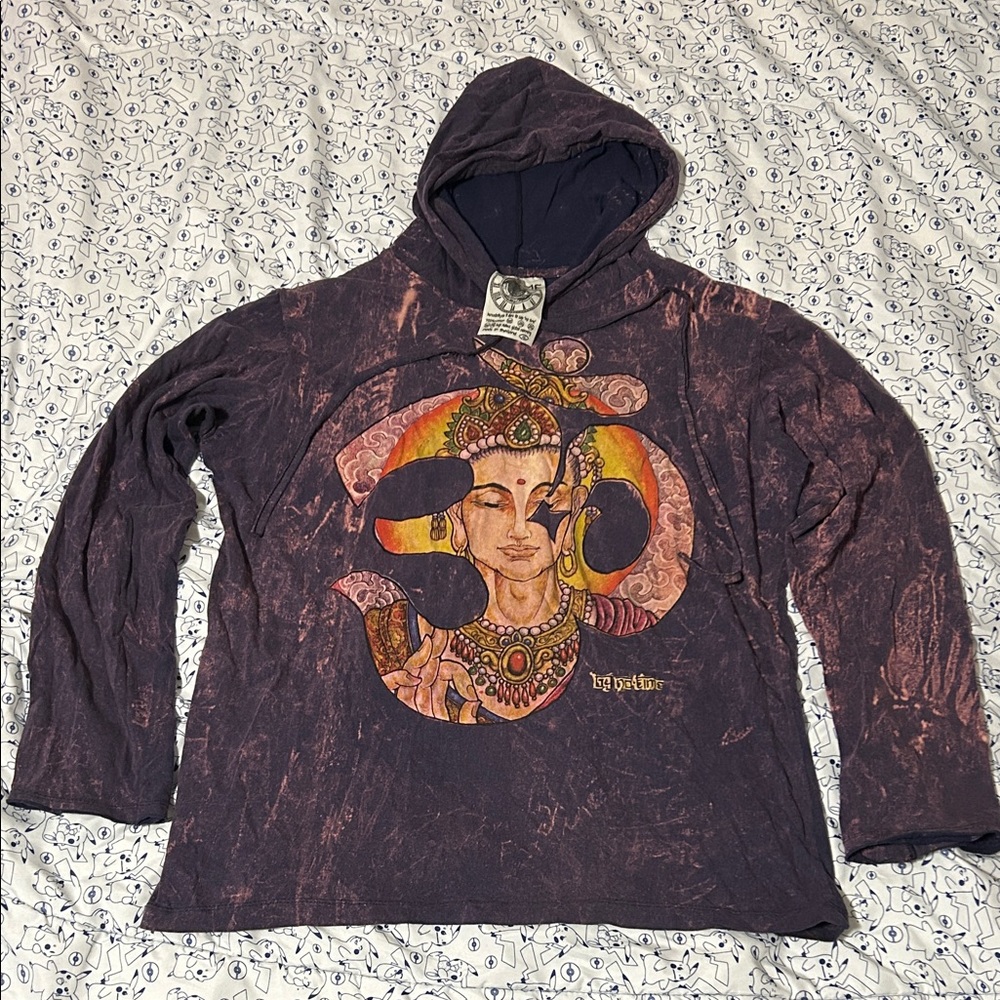 NO TIME Boho Tie Dye Lightweight Distressed Graphic Hoodie